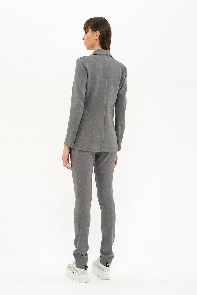 Gray Office or Day Long Sleeve Blazer with Pockets - Jackets