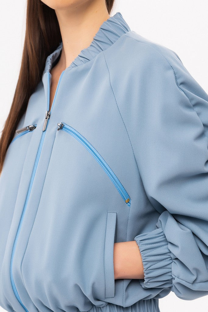 Light Blue Day Long Sleeve Bomber with Pockets - Sweaters