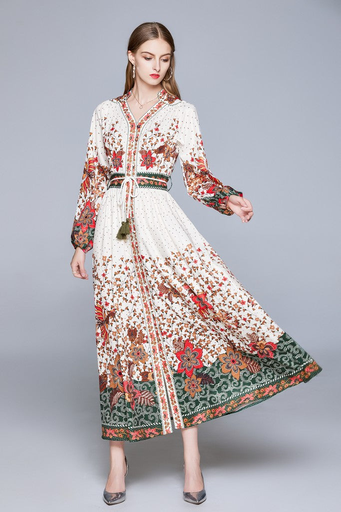 White & Multicolor print Dress - Dresses