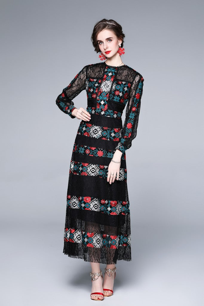 Black & Multicolor print Dress - Dresses