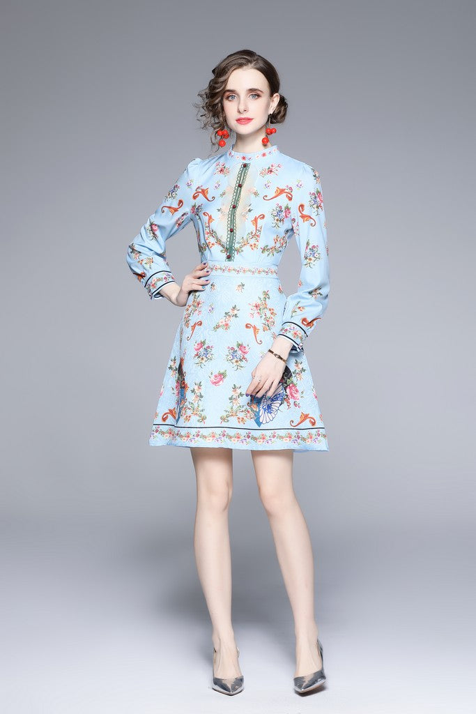 Light blue & Multicolor floral print Dress - Dresses