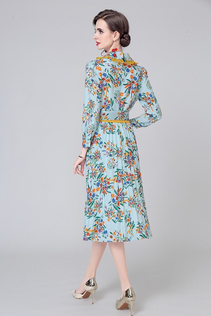 Light blue & Floral print Dress - Dresses