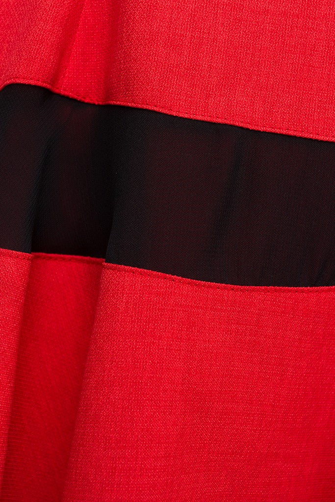 Red Striped Evening A-Line Boatneck Bracelet Sleeve Knee Dress - Dresses
