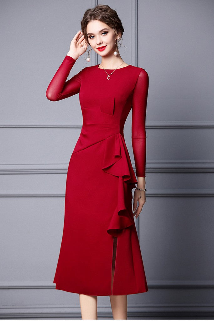 Burgundy Evening Dress - Dresses