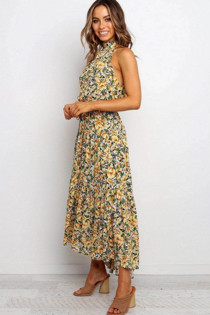 Yellow flower & Multicolor print Dress - Dresses