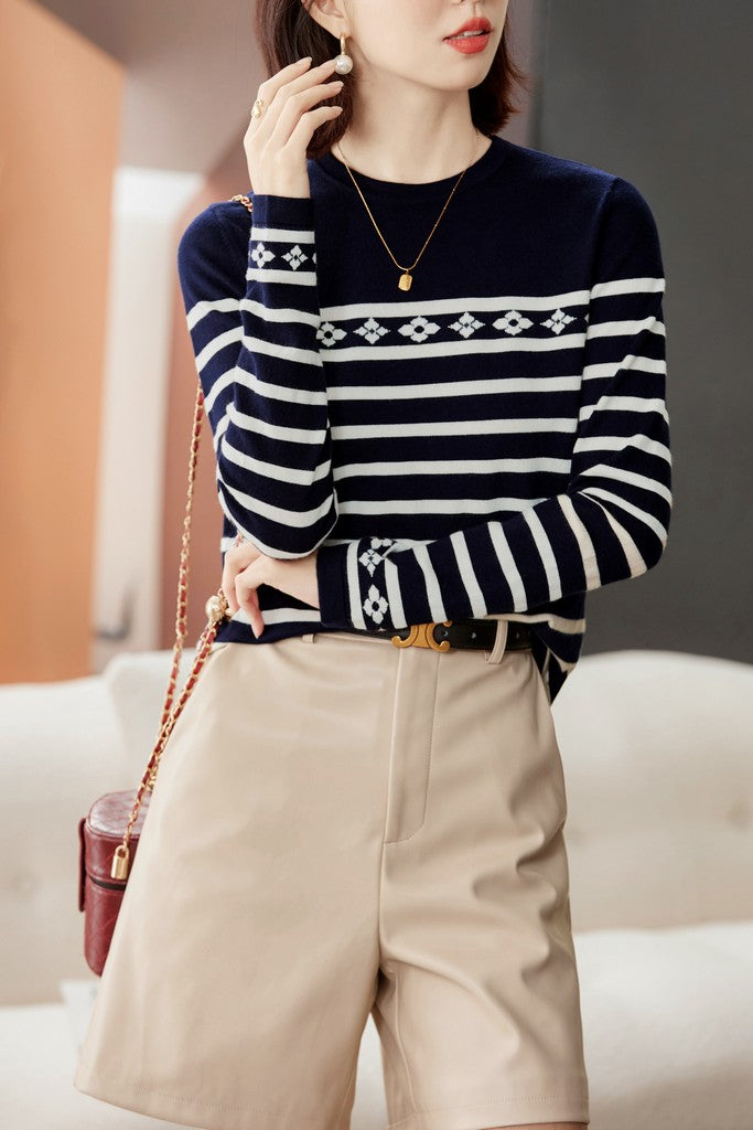 Navy & White stripes Day Sweater - Sweaters