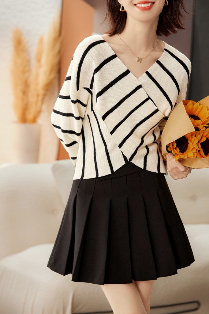 Apricot & Black stripes Day Sweater - Sweaters