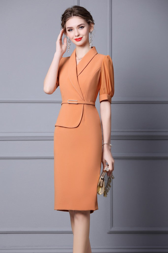 Orange Office Set (Blouse & Skirt) - Suits