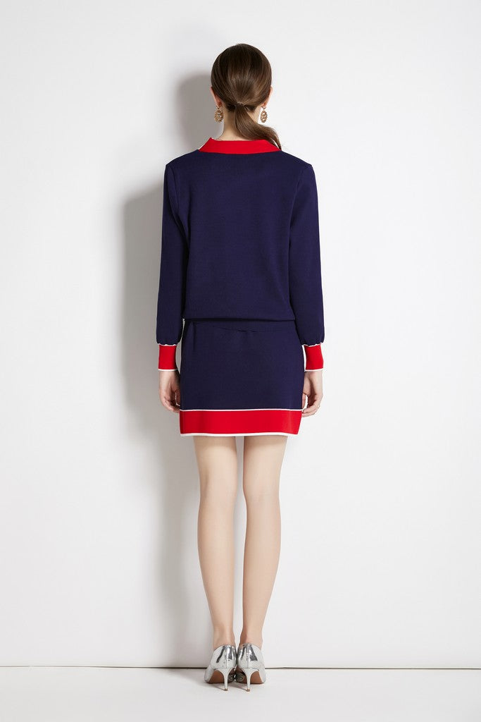 Navy & Red Day Set ( Blouse & Skirt ) - Suits