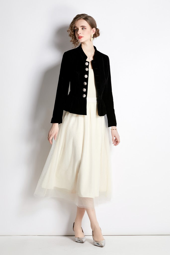 Black & Milky Сocktail Set ( Blazer & Skirt ) - Suits