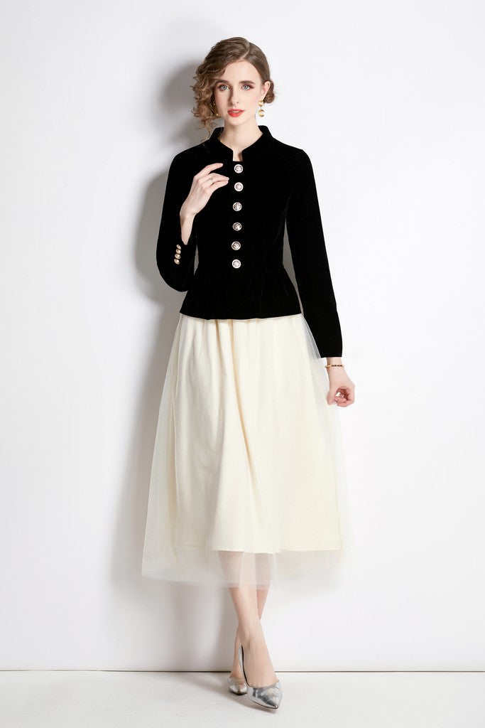 Black & Milky Сocktail Set ( Blazer & Skirt ) - Suits