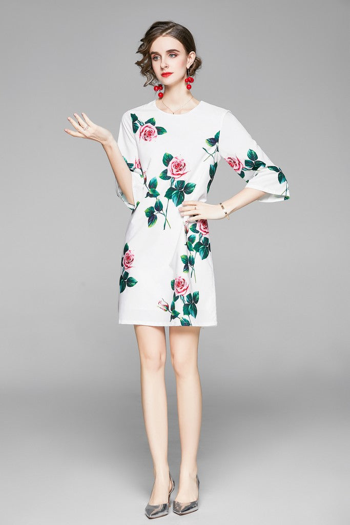 White & Multicolor floral print Dress - Dresses