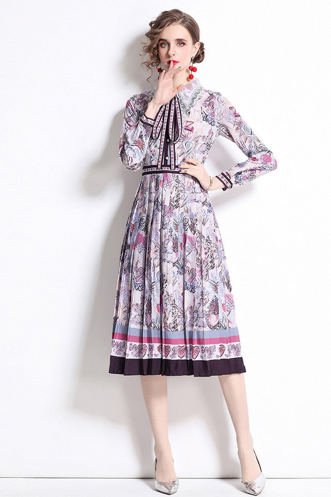 Purple & Print Dress - Dresses