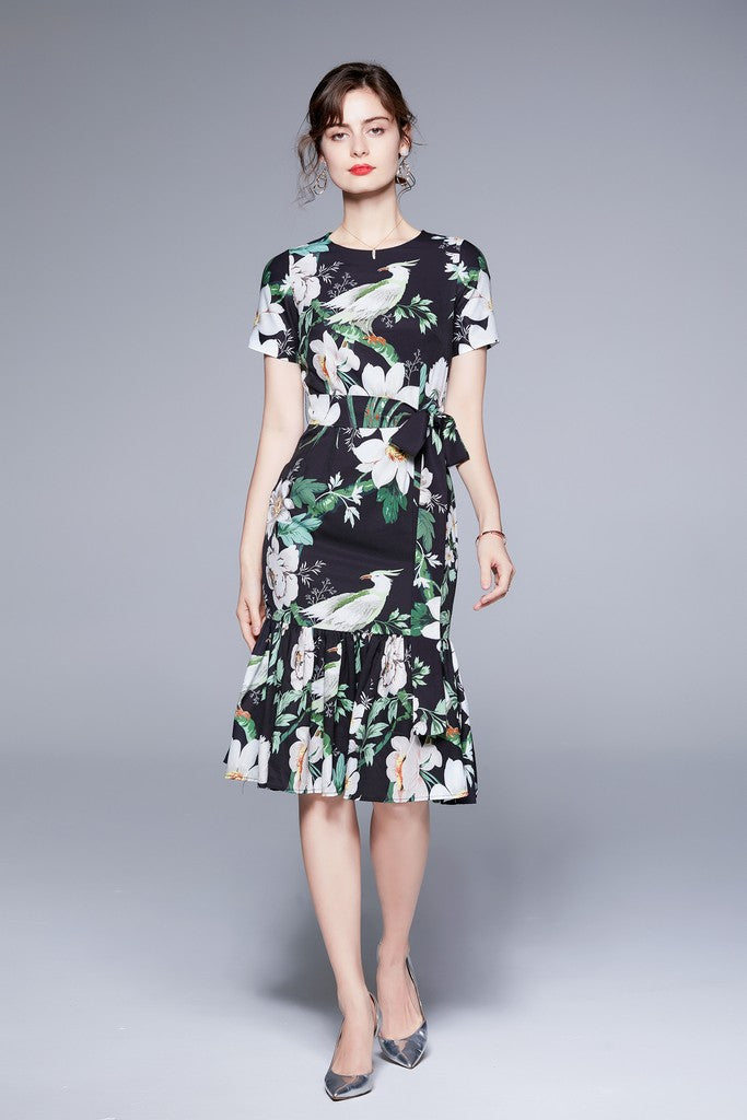 Black & Flower print Dress - Dresses