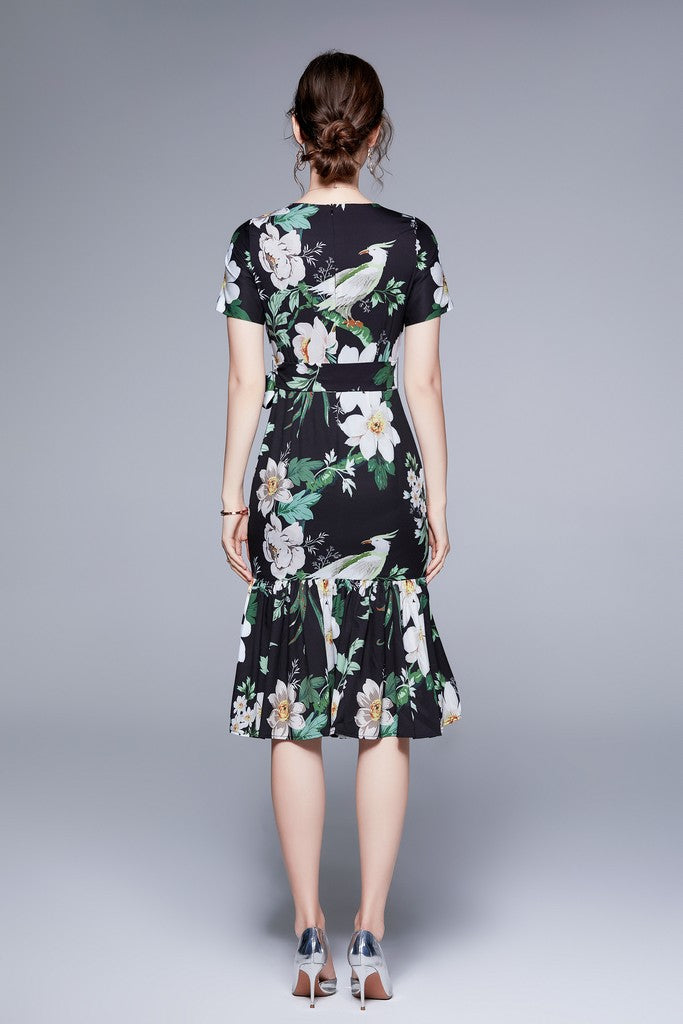 Black & Flower print Dress - Dresses