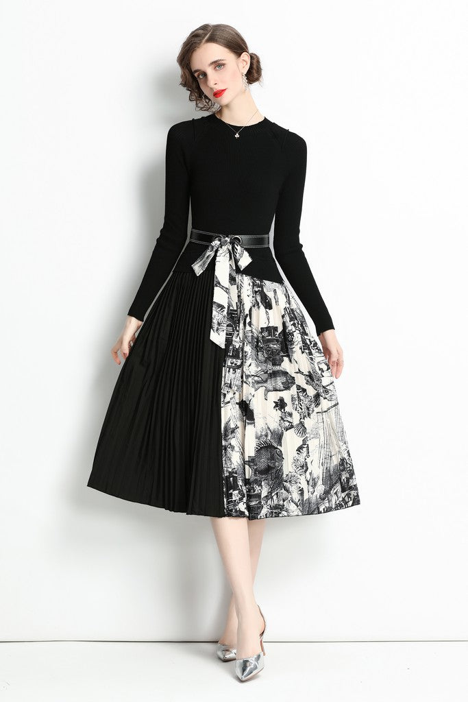 Black & Print Dress - Dresses