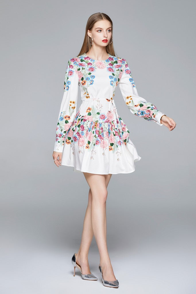 White & Multicolor floral print Dress - Dresses