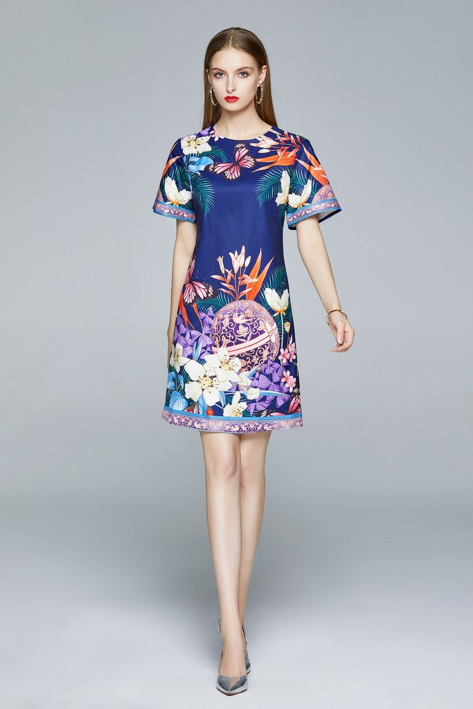 Navy & Multicolor floral print Dress - Dresses