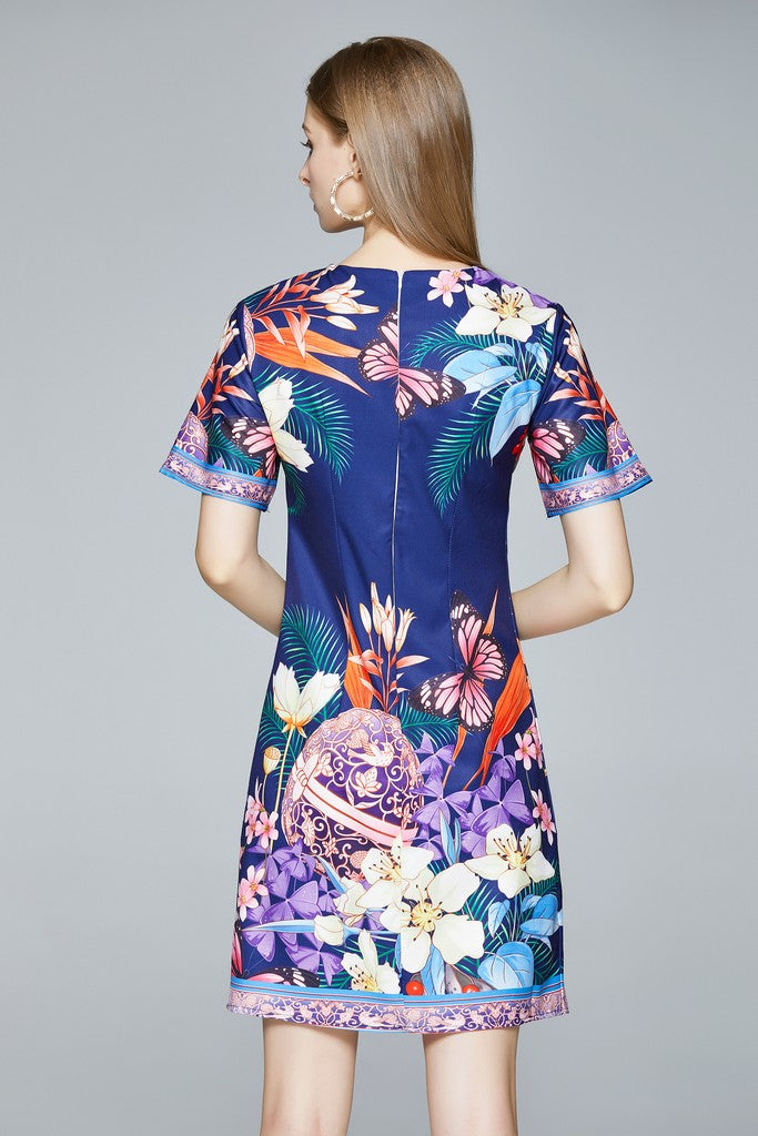 Navy & Multicolor floral print Dress - Dresses