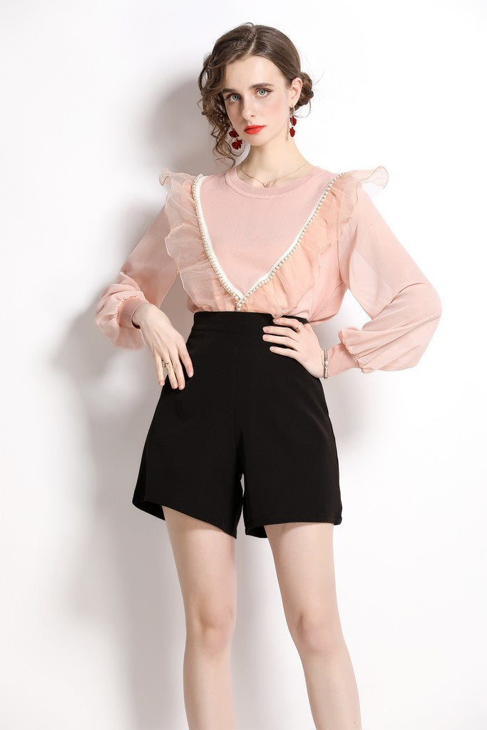 Pink & Black Evening Set ( Blouse & Shorts ) - Suits