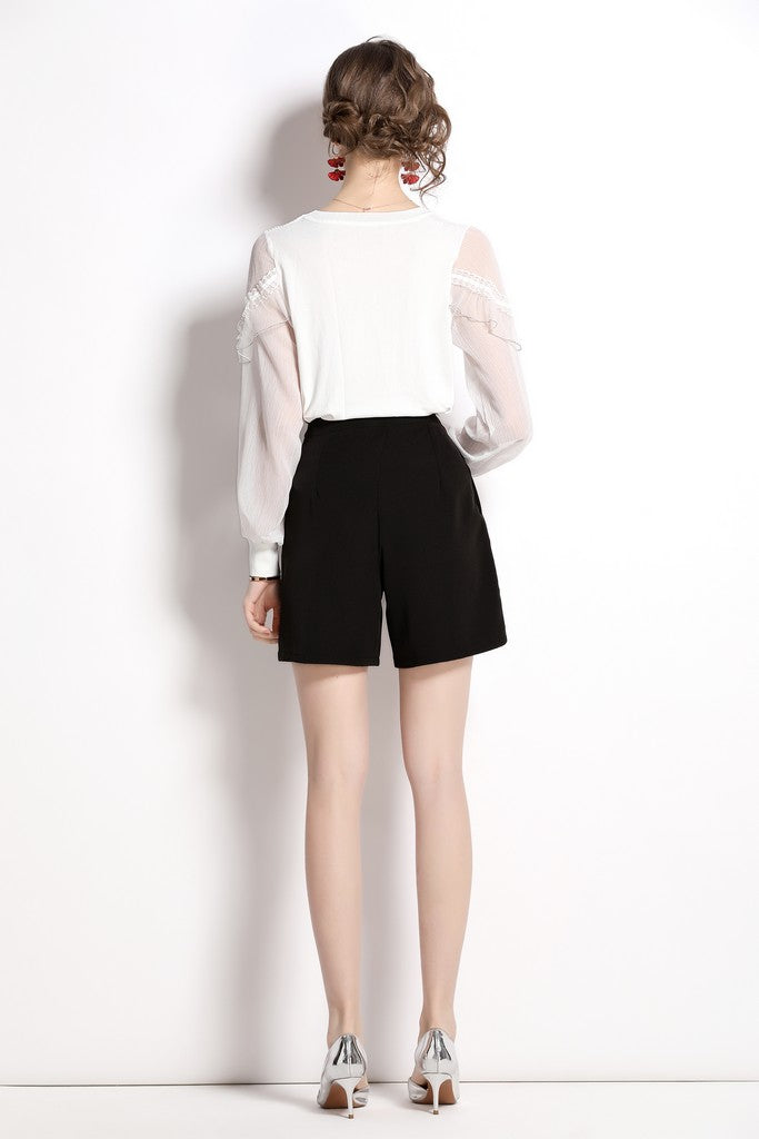 White & Black Evening Set ( Blouse & Shorts ) - Suits