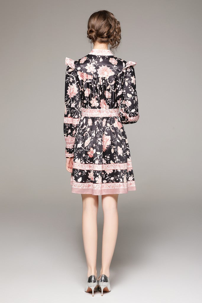 Black & Pink Floral Print Day Dress - Dresses