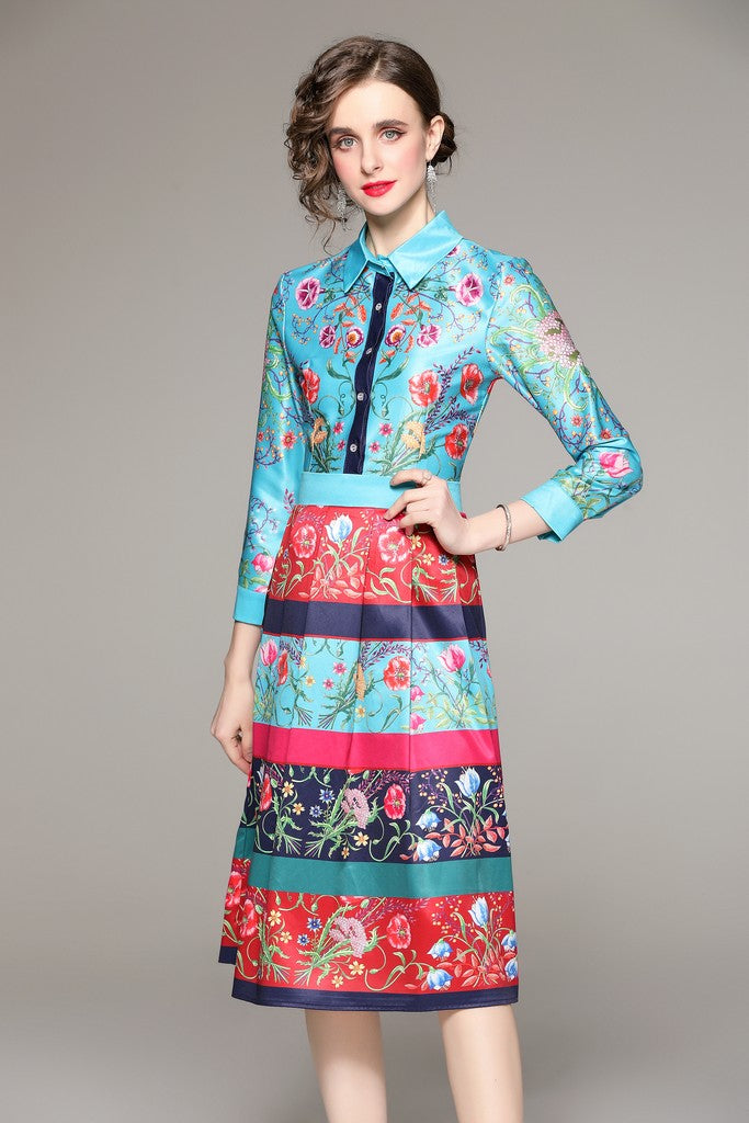 Turquoise & Multicolor Print Day Dress - Dresses