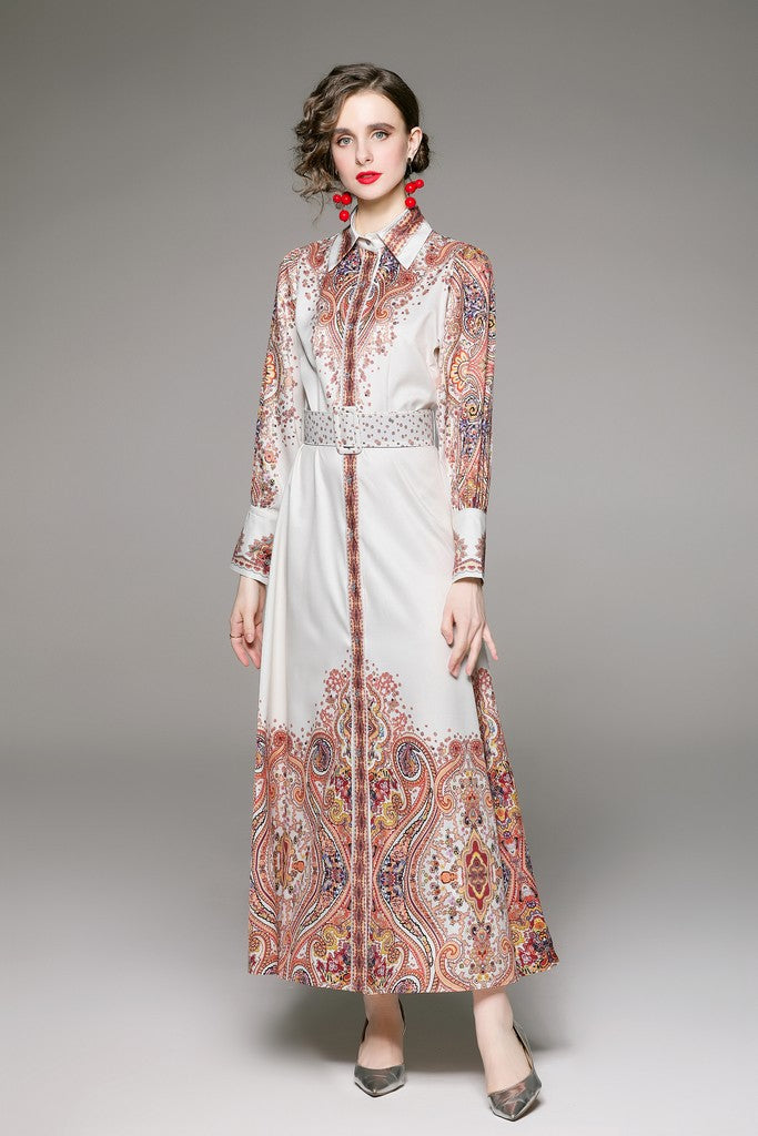 White & Multicolor Print Dress - Dresses