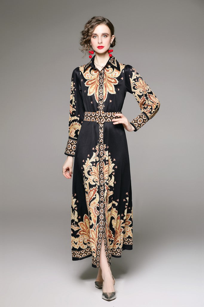Black & Multicolor Print Dress - Dresses