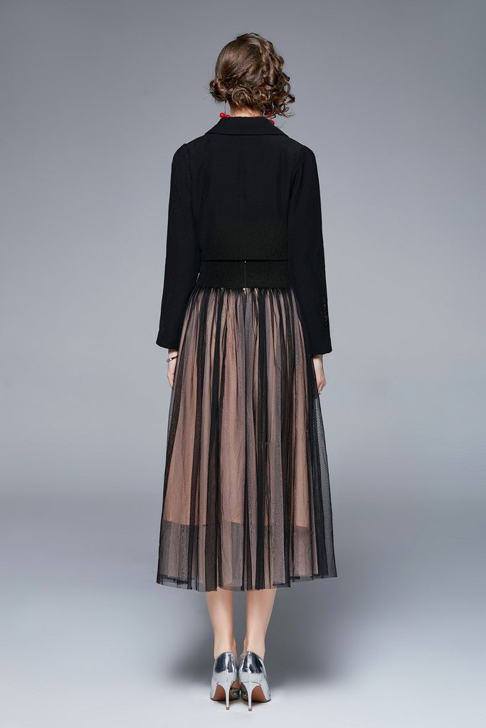 Black & Apricot Сocktail Set (Blazer & Skirt) - Suits